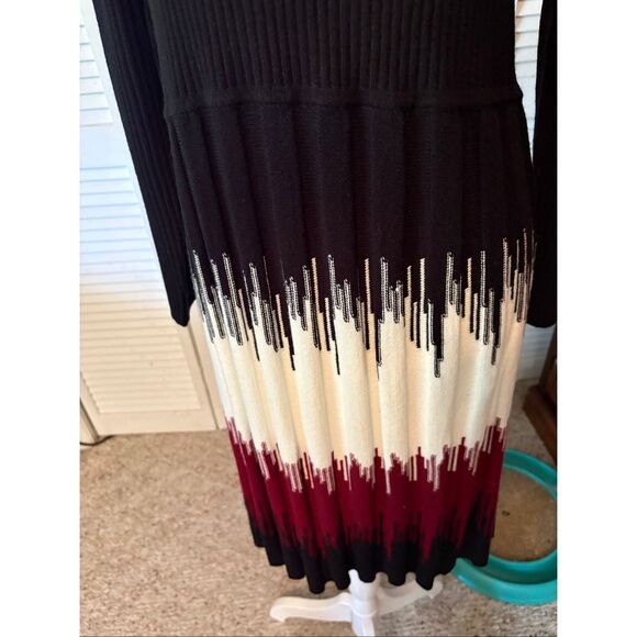 Studio One Womens Sweater Dress, size L, Black, White, and Burgundy - Picture 2 of 7